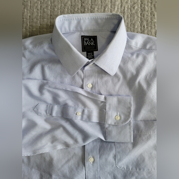 jos a bank Dress shirt long sleeve 16.5 34 Blue purple striped - Picture 3 of 3